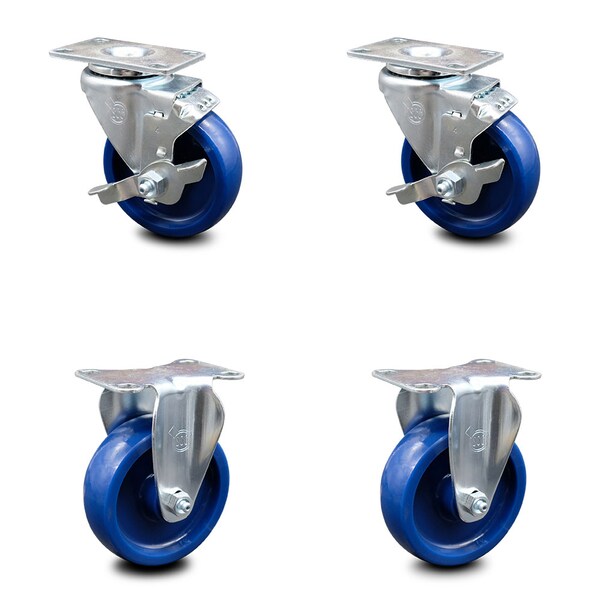 4 Inch Solid Polyurethane Swivel Top Plate Caster Set with 2 Brake 2 Rigid SCC